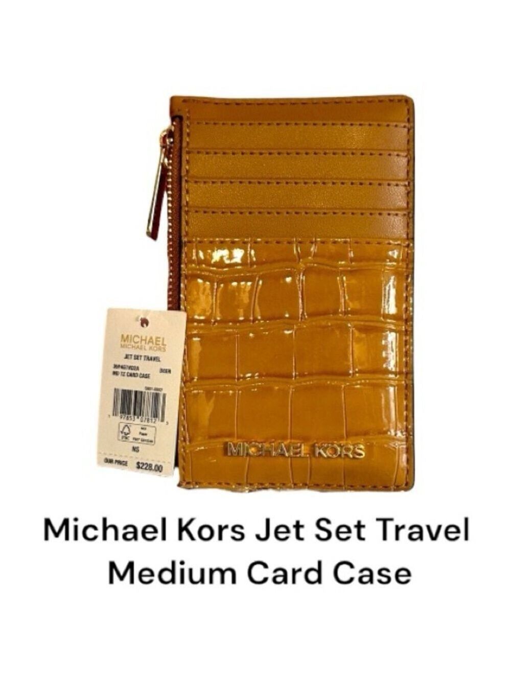 Michael Kors Jet Set Travel Medium TZ Card Case in a crocodile-embossed "Deer"